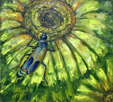 Painting titled "Жук на солнце" by Viacheslav Vlasov, Original Artwork, Oil