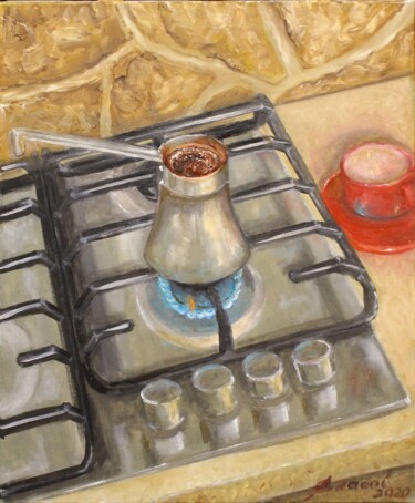 Картина под названием "Кофе в турке" - Вячеслав Власов, Подлинное произведение искусства, Масло