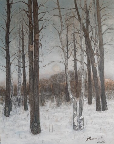 Картина под названием "Белое солнце зимы" - Вячеслав Власов, Подлинное произведение искусства, Масло