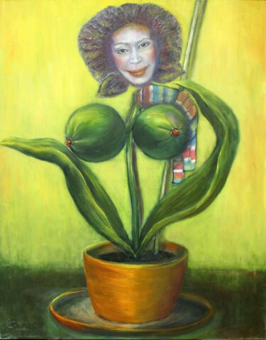 Schilderij getiteld "Орхидея Таня.Портре…" door Viacheslav Vlasov, Origineel Kunstwerk, Olie