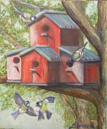 Картина под названием "Птичий дом" - Вячеслав Власов, Подлинное произведение искусства, Масло