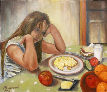 Schilderij getiteld "Восресенье.Завтрак…" door Viacheslav Vlasov, Origineel Kunstwerk, Olie