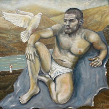Картина под названием "Витязь и Ангелы" - Вячеслав Власов, Подлинное произведение искусства, Масло