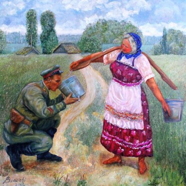 Painting titled "Землю спасая,Мир за…" by Viacheslav Vlasov, Original Artwork, Oil