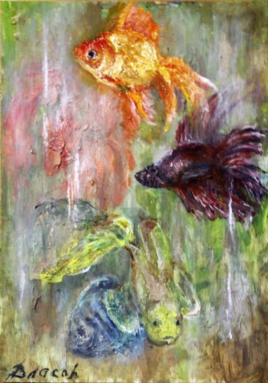 Schilderij getiteld "Рыбки в банке" door Viacheslav Vlasov, Origineel Kunstwerk, Olie