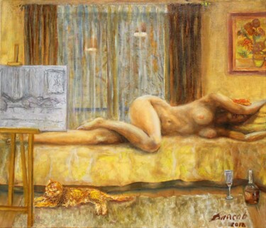 Картина под названием "Рыжая в осени" - Вячеслав Власов, Подлинное произведение искусства, Масло