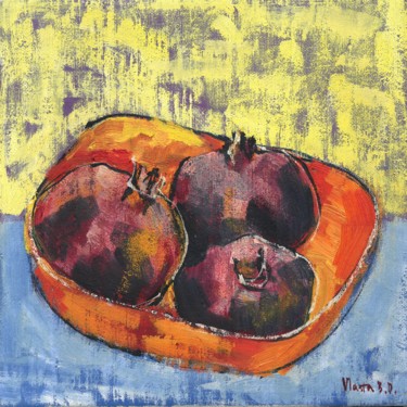 Painting titled "Three Pomegranates" by Vlasta, Original Artwork, Oil