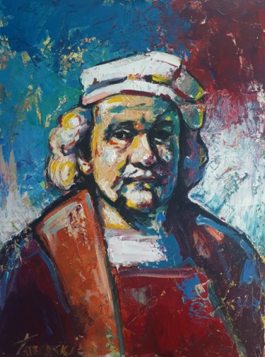 Painting titled "Portrait Rembarndt" by Vlatko Tasevski, Original Artwork, Acrylic