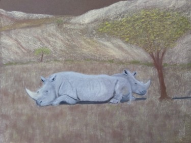 Zeichnungen mit dem Titel "Cerza 3019 Rhinocer…" von Véronique Lenfant, Original-Kunstwerk, Pastell
