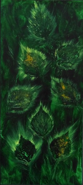 Painting titled "FEUILLES 2024 9" by Véronique Lenfant, Original Artwork, Oil