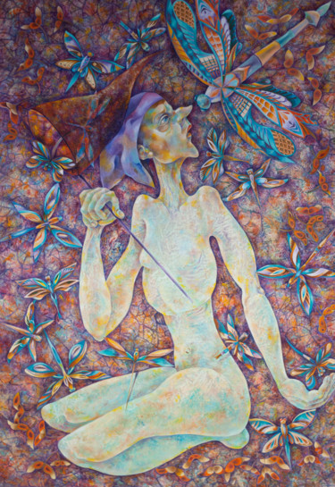 Картина под названием "Dragonfly catcher" - Eugenia Deniseva, Подлинное произведение искусства, Масло