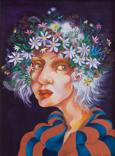 Painting titled "A white-haired lady" by Eugenia Deniseva, Original Artwork, Oil