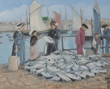 Peinture intitulée "Débarque du thon à…" par Virginie Mercier-Duguy, Œuvre d'art originale, Huile