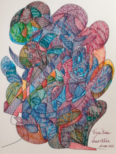 figure tréssée Dessin intitulée "figure tréssée" par Vincent Milleliri, Œuvre d'art originale, Marqueur