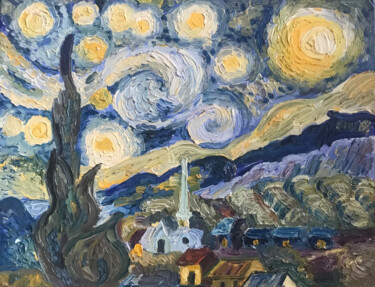 Картина под названием "Звездная ночь" - Venera Montharian, Подлинное произведение искусства, Масло