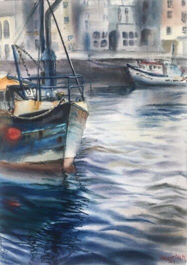 绘画 标题为“Старый катер в порту” 由Валентина Мороз, 原创艺术品, 水彩