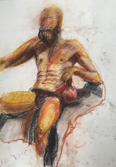 Peinture intitulée "Мужчина сидит" par Valentina Moroz, Œuvre d'art originale, Pastel