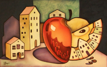 Картина под названием "Сердце яблока" - Vera Ustinova, Подлинное произведение искусства, Ткань