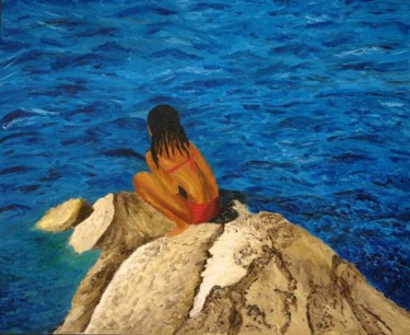 Painting titled "A girl on a rock" by Vodevsh, Original Artwork, Oil