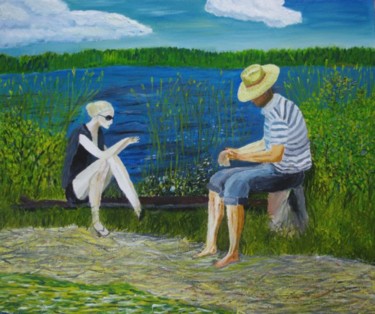 Painting titled "lake" by Vodevsh, Original Artwork, Oil
