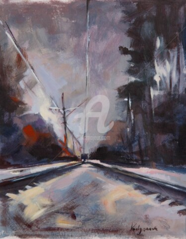 Painting titled "Chemin de fer" by Liza Vodyanova, Original Artwork, Acrylic