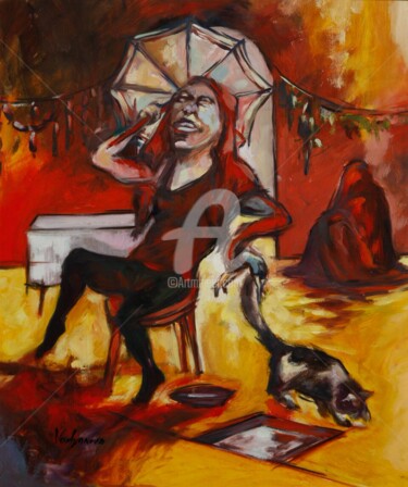 Painting titled "L'antre rouge" by Liza Vodyanova, Original Artwork, Acrylic