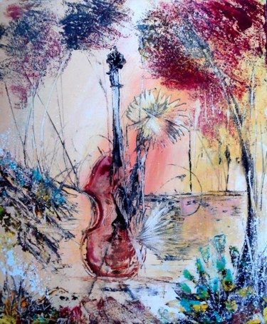 Peinture intitulée "violon fleurs" par Christian Vogel, Œuvre d'art originale