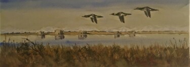 Pintura intitulada "Flight over the sal…" por Vojko Anzeljc, Obras de arte originais, Aquarela