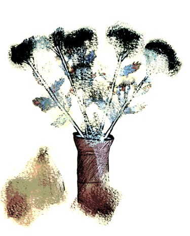 Digital Arts titled "Flowers in a vase #3" by Volha Umerankova, Original Artwork, Digital Painting