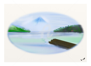 Digital Arts titled "Mountain and lake" by Tezkanart, Original Artwork, Digital Painting