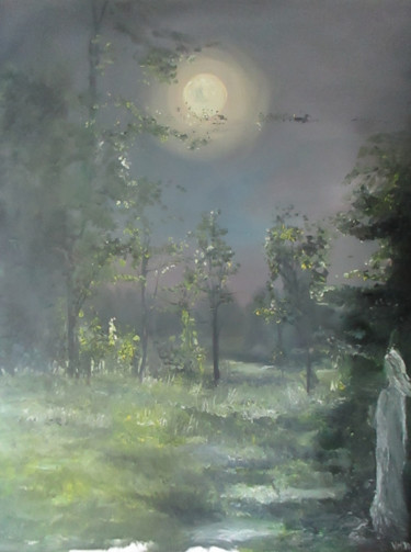 Painting titled "Wonder Moon" by Volker Mersch, Original Artwork, Oil