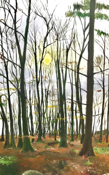 Painting titled "Forest near Paderbo…" by Volker Mersch, Original Artwork, Acrylic