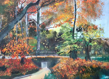 Painting titled "Ems in Autum" by Volker Mersch, Original Artwork, Oil