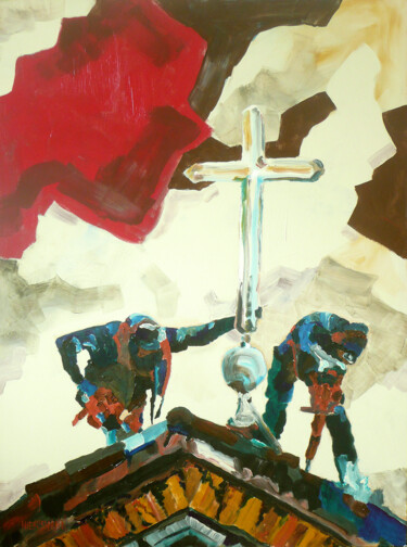 Malerei mit dem Titel "Kreuzabnahme" von Volker Niehusmann, Original-Kunstwerk, Acryl
