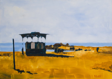 Malerei mit dem Titel "Strand bei Sitges" von Volker Niehusmann, Original-Kunstwerk, Acryl
