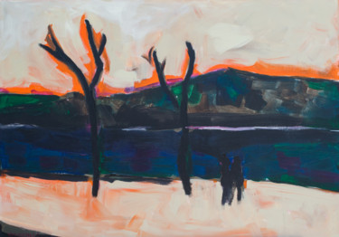 Malerei mit dem Titel "Am Flussufer" von Volker Niehusmann, Original-Kunstwerk, Acryl