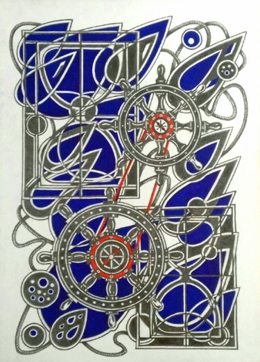 Drawing titled "Wheel of Fortune" by Oleksandr Volodymyrets, Original Artwork, Conté