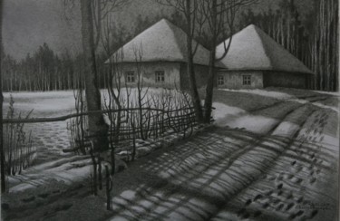 Tekening getiteld "Winter night 2" door Oleksandr Volodymyrets, Origineel Kunstwerk, Potlood