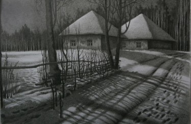 Dibujo titulada "Winter night 2" por Oleksandr Volodymyrets, Obra de arte original, Lápiz