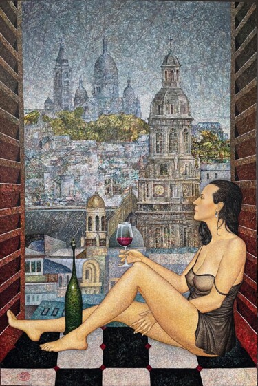 Malerei mit dem Titel "FENÊTRE SUR PARIS.…" von Volodia Popov-Massiaguine, Original-Kunstwerk, Acryl Auf Keilrahmen aus Holz…