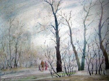 Peinture intitulée "Осінній парк" par Volodimir Kudlai, Œuvre d'art originale, Aquarelle