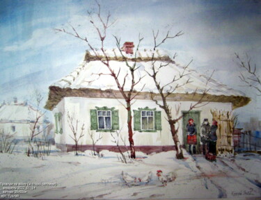 Painting titled "Проводи на війну (з…" by Volodimir Kudlai, Original Artwork, Watercolor