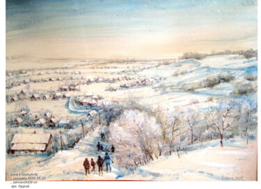 Painting titled "Зима у Спаському" by Volodimir Kudlai, Original Artwork, Watercolor