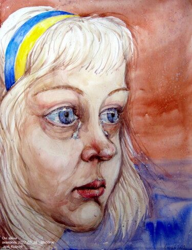 Картина под названием "Очі війни" - Володимир Кудлай, Подлинное произведение искусства, Акварель