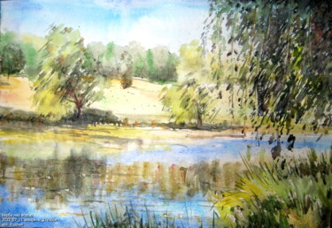 Pintura intitulada "Верби над водою" por Volodimir Kudlai, Obras de arte originais, Aquarela