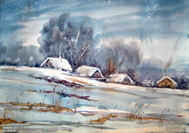 Painting titled "Випав перший сніг" by Volodimir Kudlai, Original Artwork, Watercolor
