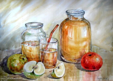 Картина под названием "Сік із яблук" - Володимир Кудлай, Подлинное произведение искусства, Акварель
