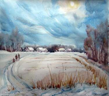 Картина под названием "Зима" - Володимир Кудлай, Подлинное произведение искусства, Акварель