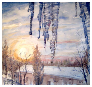 Pittura intitolato "icicle_бурулька" da Volodimir Kudlai, Opera d'arte originale, Acquarello