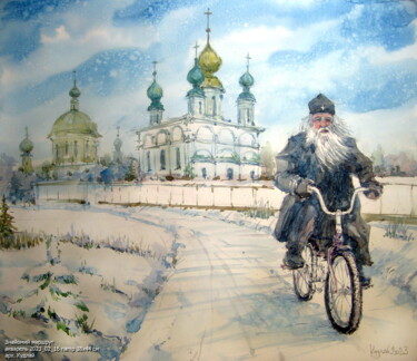 Schilderij getiteld "Знайомий маршрут" door Volodimir Kudlai, Origineel Kunstwerk, Aquarel